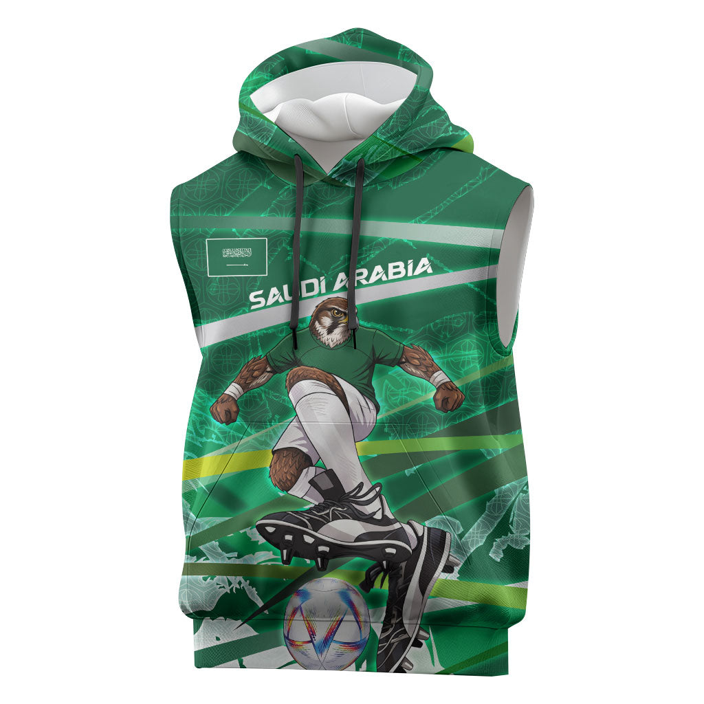 Personalized Saudi Arabia Football Sleeveless Hoodie Green Falcon National Pride Mascot