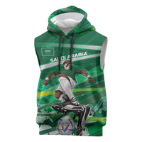 Personalized Saudi Arabia Football Sleeveless Hoodie Green Falcon National Pride Mascot