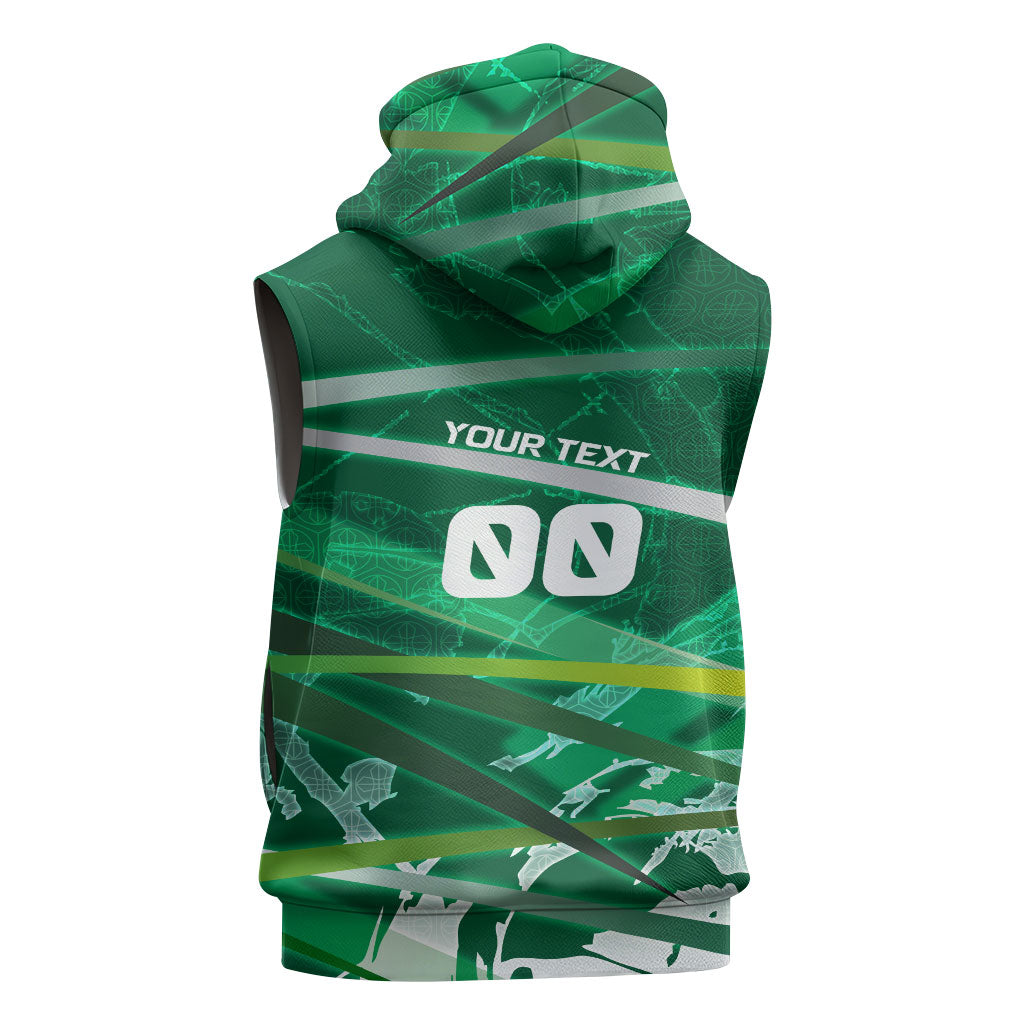 Personalized Saudi Arabia Football Sleeveless Hoodie Green Falcon National Pride Mascot