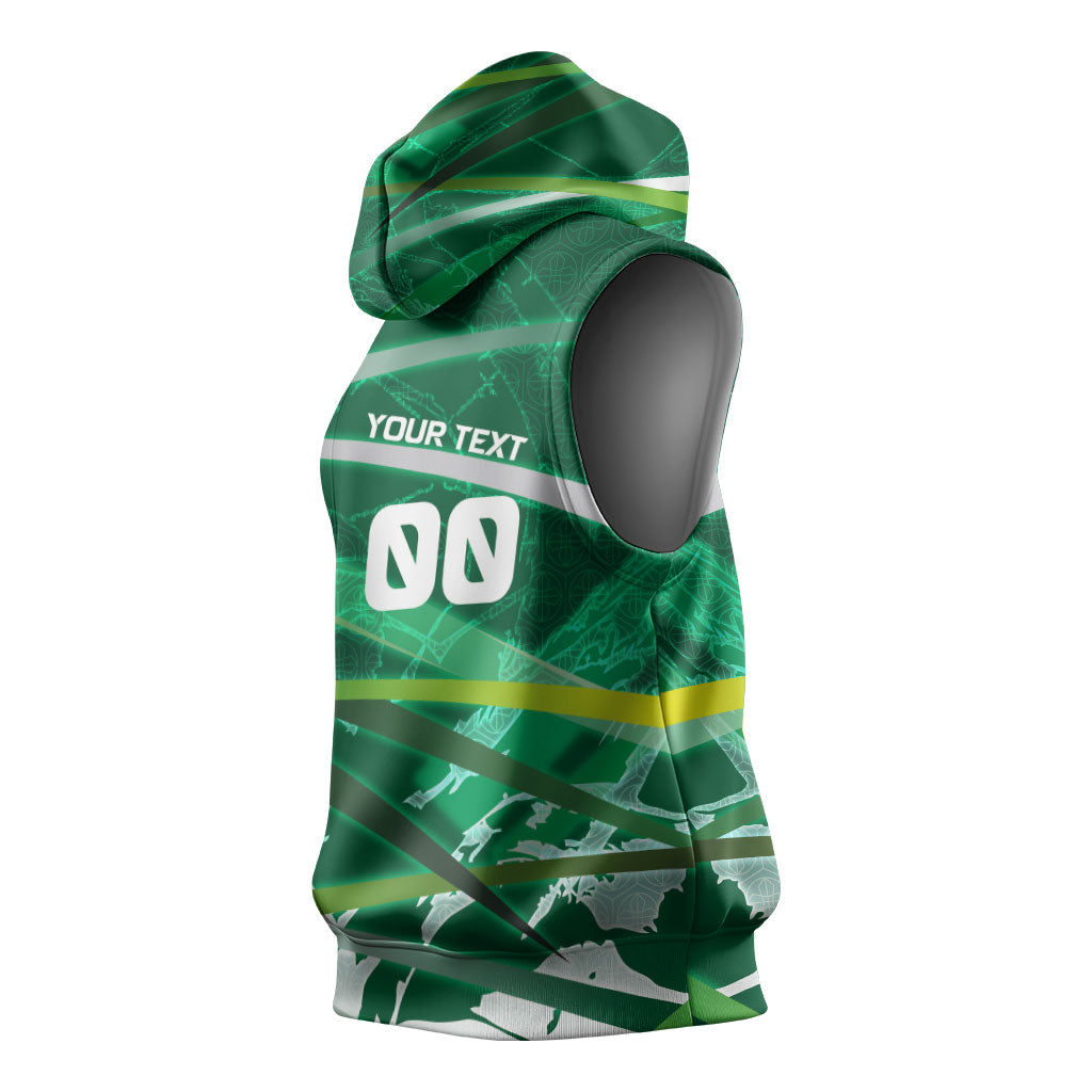 Personalized Saudi Arabia Football Sleeveless Hoodie Green Falcon National Pride Mascot