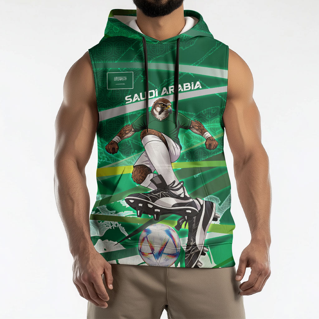 Personalized Saudi Arabia Football Sleeveless Hoodie Green Falcon National Pride Mascot