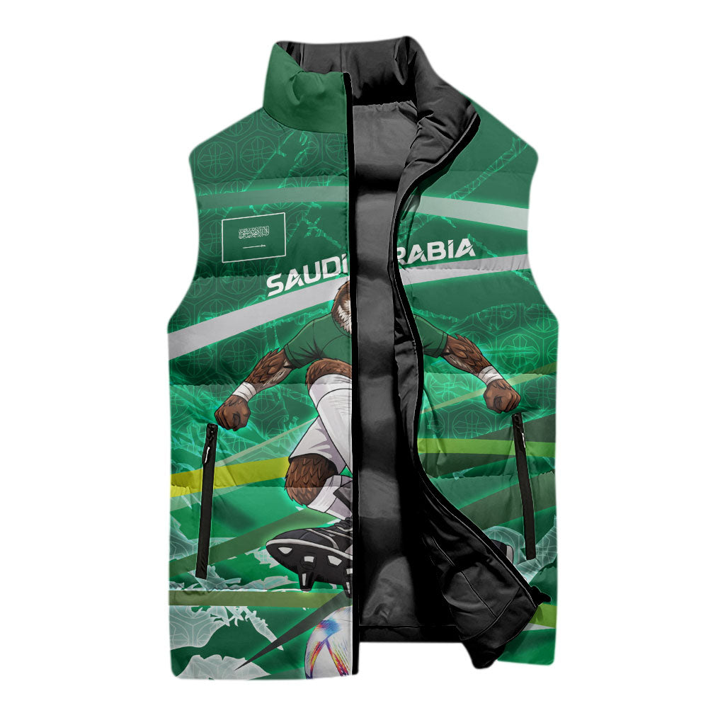 Personalized Saudi Arabia Football Sleeveless Puffer Jacket Green Falcon National Pride Mascot