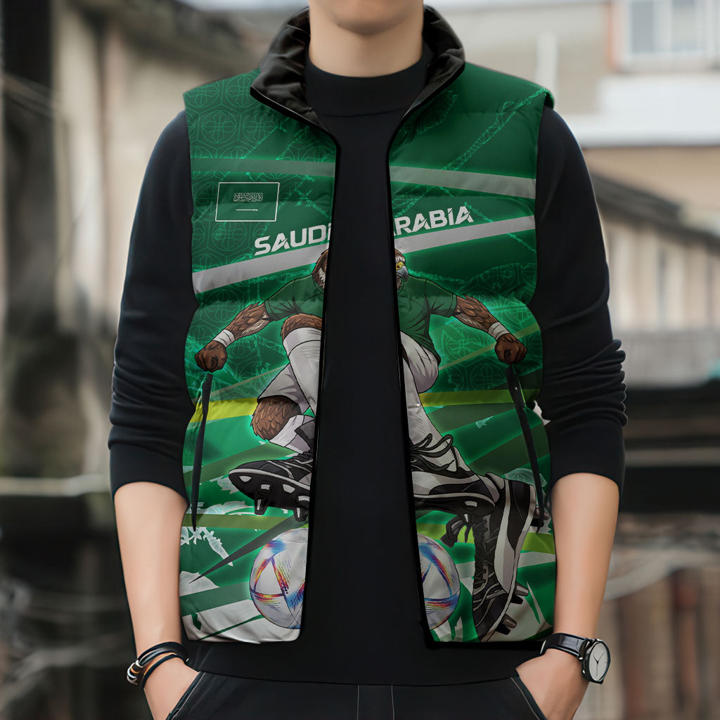 Personalized Saudi Arabia Football Sleeveless Puffer Jacket Green Falcon National Pride Mascot