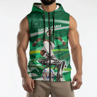 Personalized Saudi Arabia Football Sleeveless Zip Hoodie Green Falcon National Pride Mascot