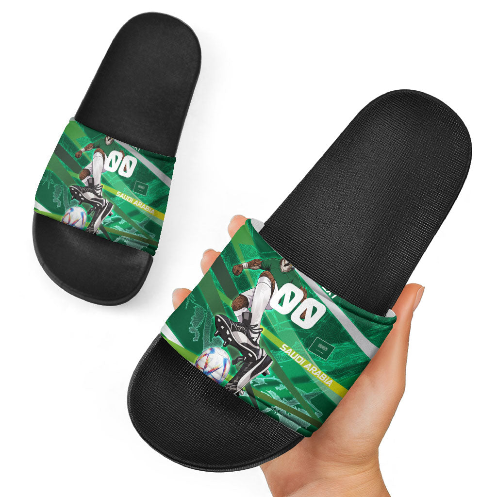 Personalized Saudi Arabia Football Slide Sandals Green Falcon National Pride Mascot