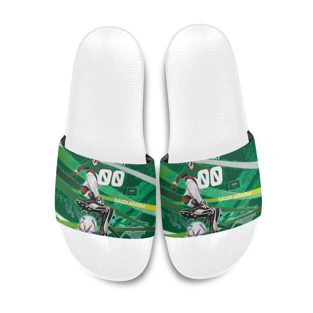 Personalized Saudi Arabia Football Slide Sandals Green Falcon National Pride Mascot