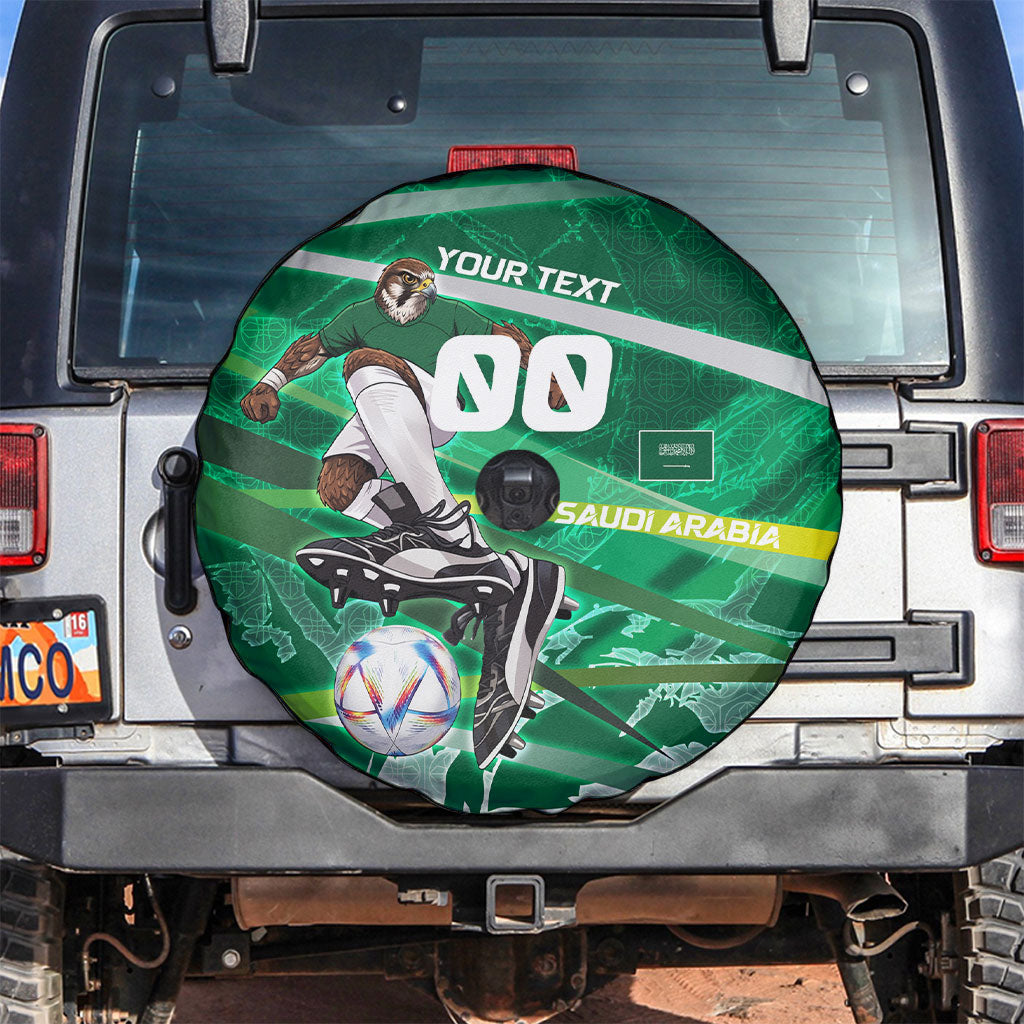 Personalized Saudi Arabia Football Spare Tire Cover Green Falcon National Pride Mascot