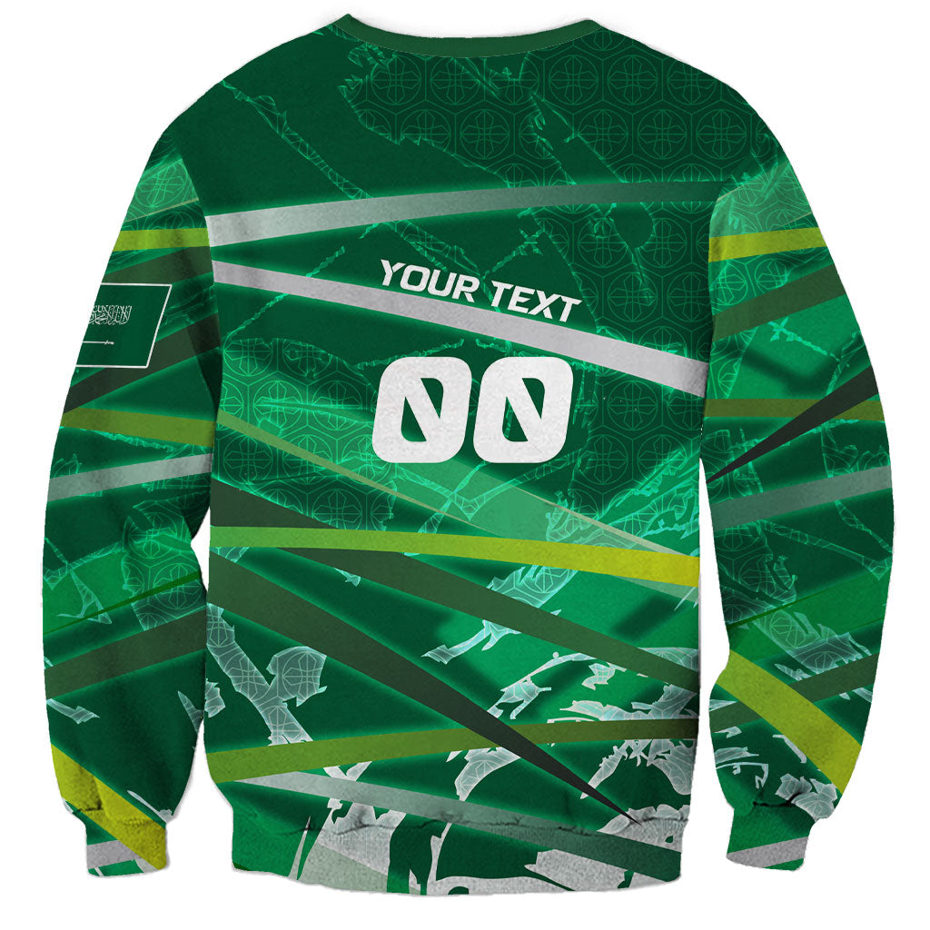Personalized Saudi Arabia Football Sweatshirt Green Falcon National Pride Mascot