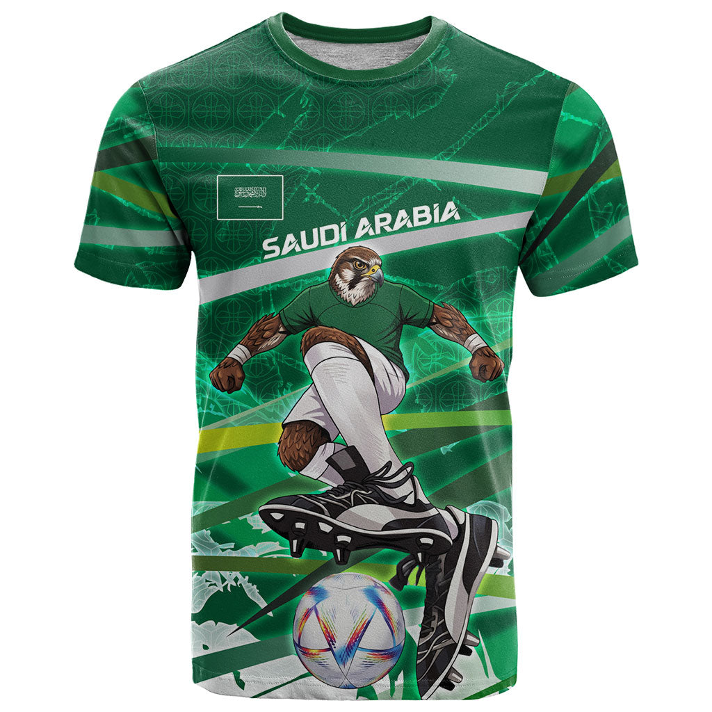 Personalized Saudi Arabia Football T Shirt Green Falcon National Pride Mascot