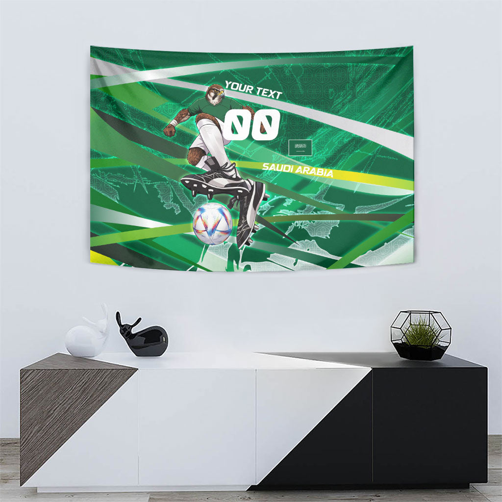 Personalized Saudi Arabia Football Tapestry Green Falcon National Pride Mascot