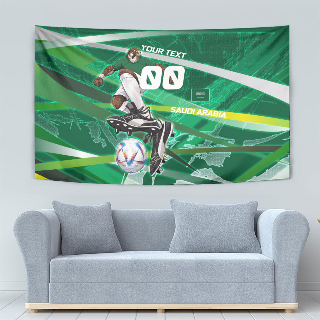 Personalized Saudi Arabia Football Tapestry Green Falcon National Pride Mascot