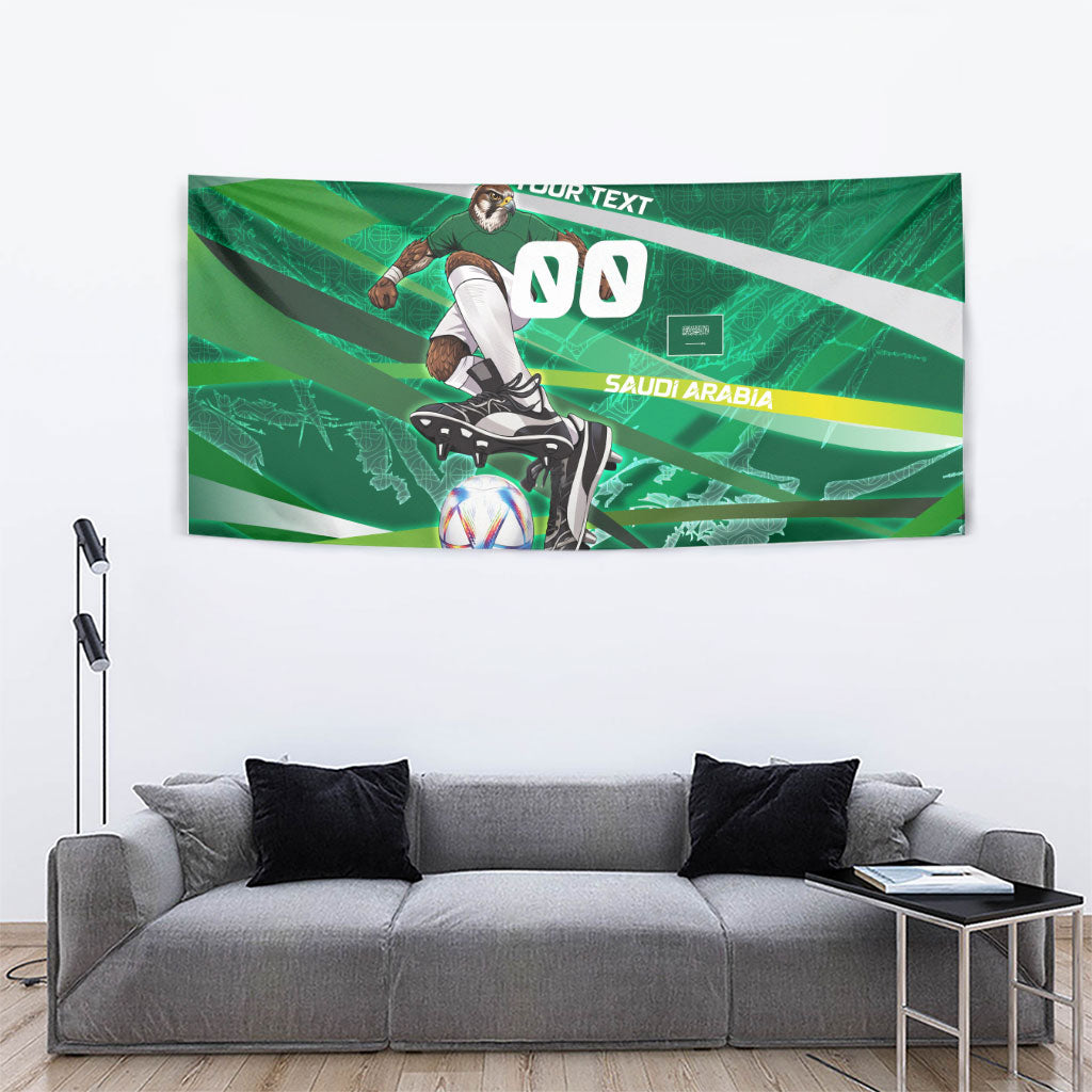 Personalized Saudi Arabia Football Tapestry Green Falcon National Pride Mascot