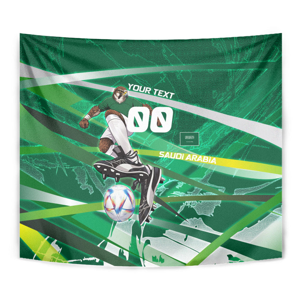 Personalized Saudi Arabia Football Tapestry Green Falcon National Pride Mascot