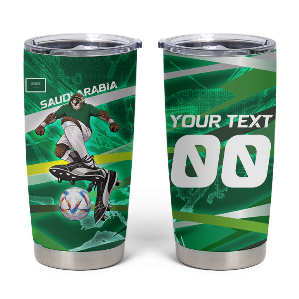 Personalized Saudi Arabia Football Tumbler Cup Green Falcon National Pride Mascot