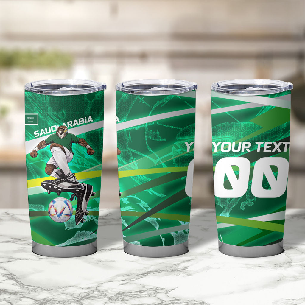 Personalized Saudi Arabia Football Tumbler Cup Green Falcon National Pride Mascot