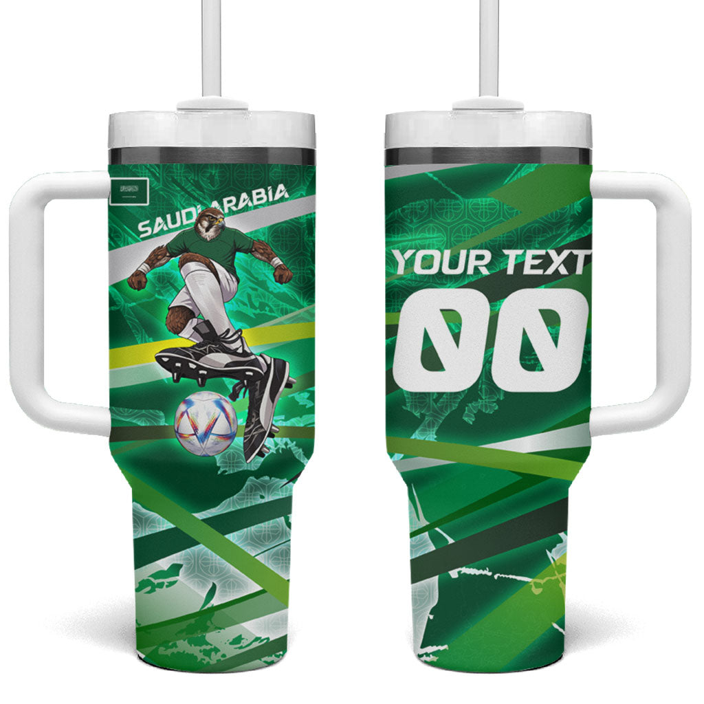 Personalized Saudi Arabia Football Tumbler With Handle Green Falcon National Pride Mascot
