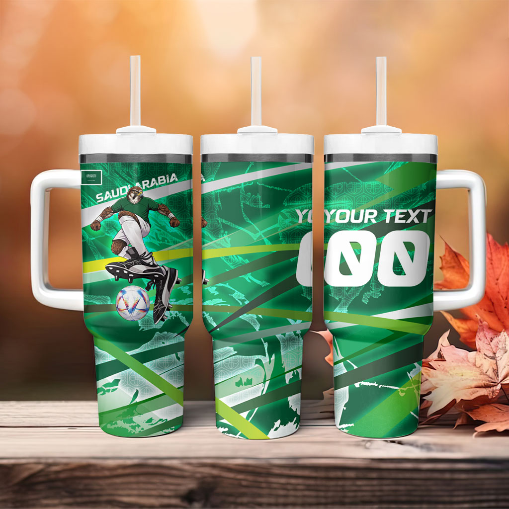 Personalized Saudi Arabia Football Tumbler With Handle Green Falcon National Pride Mascot