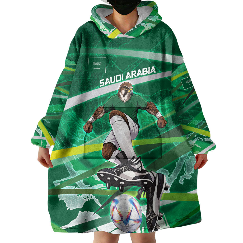 Personalized Saudi Arabia Football Wearable Blanket Hoodie Green Falcon National Pride Mascot