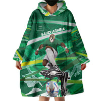 Personalized Saudi Arabia Football Wearable Blanket Hoodie Green Falcon National Pride Mascot