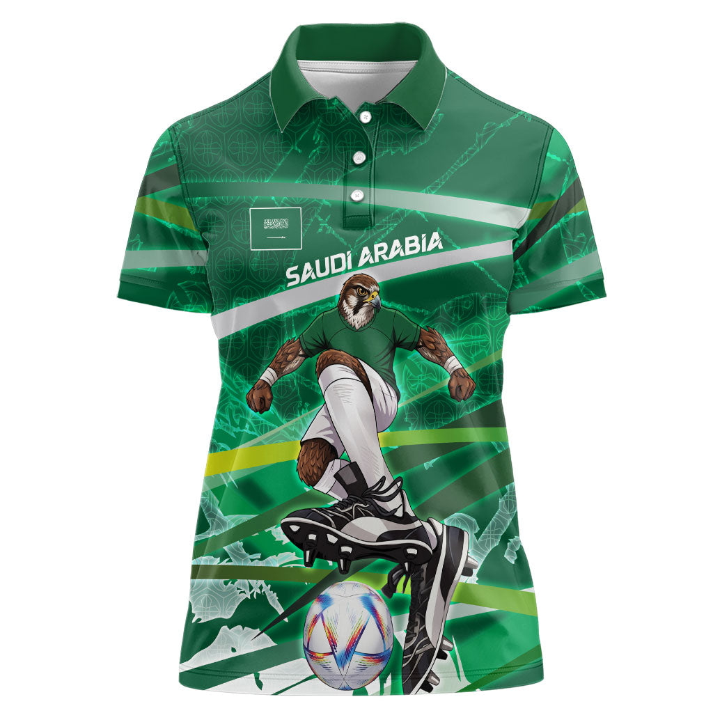 Personalized Saudi Arabia Football Women Polo Shirt Green Falcon National Pride Mascot