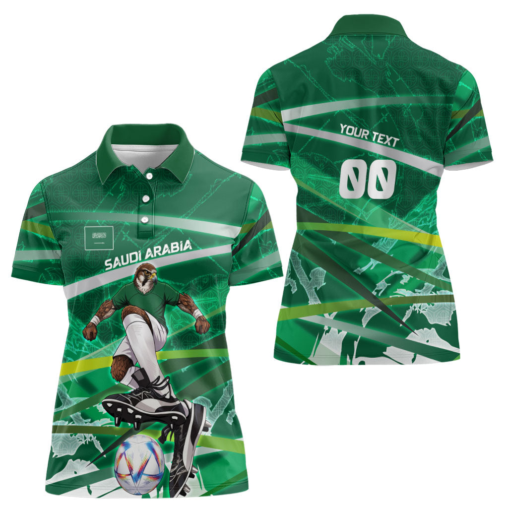 Personalized Saudi Arabia Football Women Polo Shirt Green Falcon National Pride Mascot