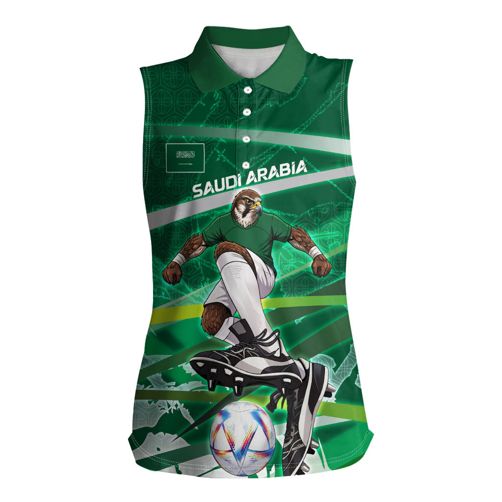 Personalized Saudi Arabia Football Women Sleeveless Polo Shirt Green Falcon National Pride Mascot