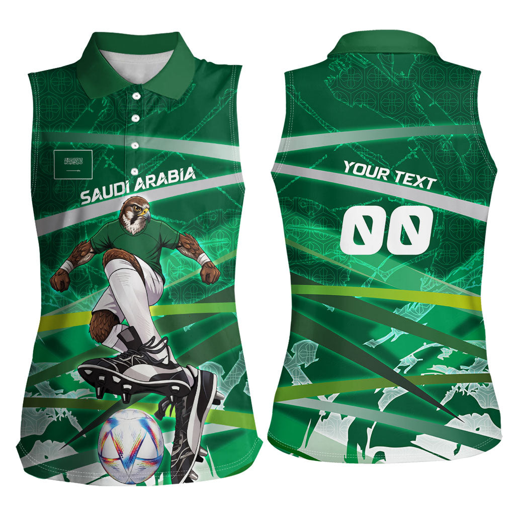 Personalized Saudi Arabia Football Women Sleeveless Polo Shirt Green Falcon National Pride Mascot