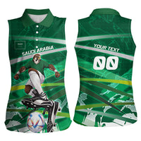 Personalized Saudi Arabia Football Women Sleeveless Polo Shirt Green Falcon National Pride Mascot