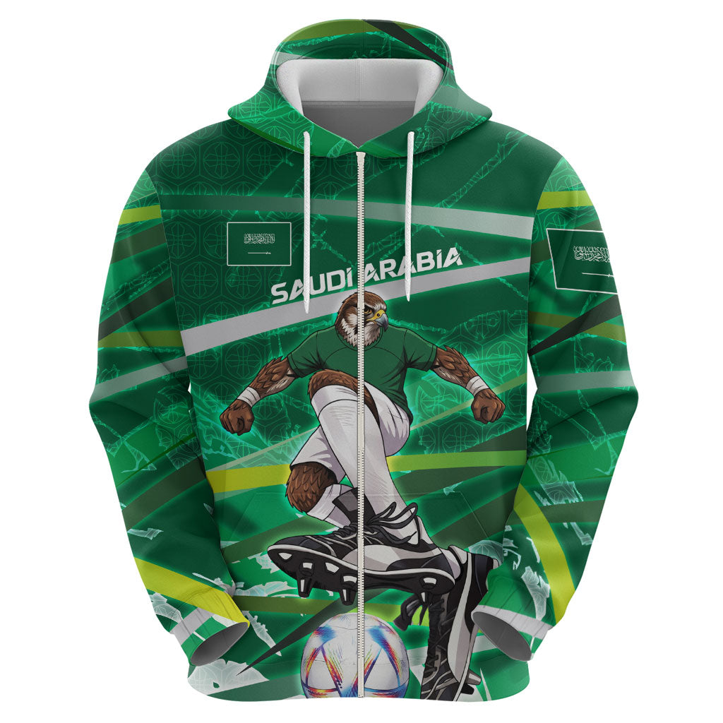 Personalized Saudi Arabia Football Zip Hoodie Green Falcon National Pride Mascot