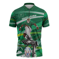 Personalized Saudi Arabia Football Zipper Polo Shirt Green Falcon National Pride Mascot