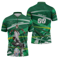 Personalized Saudi Arabia Football Zipper Polo Shirt Green Falcon National Pride Mascot