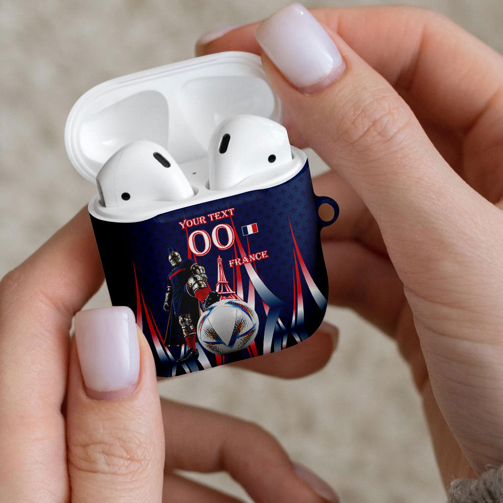 Personalized France Football Knight AirPods Case Medieval Knight Soccer Concept With Eiffel Tower