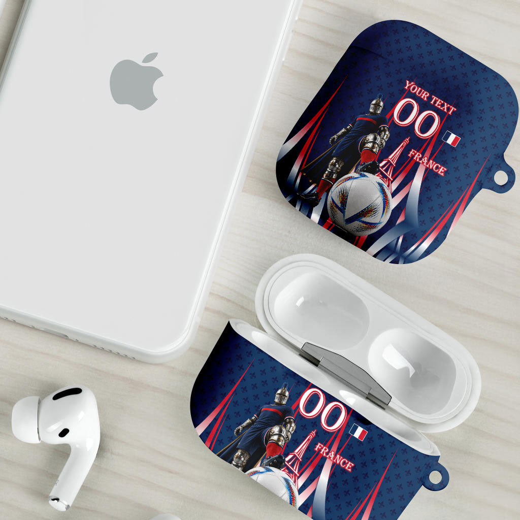 Personalized France Football Knight AirPods Case Medieval Knight Soccer Concept With Eiffel Tower