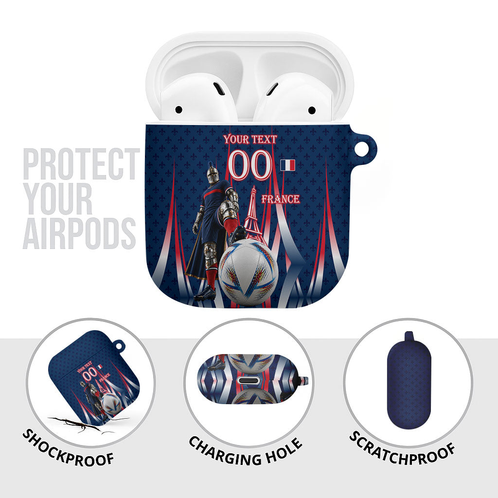 Personalized France Football Knight AirPods Case Medieval Knight Soccer Concept With Eiffel Tower