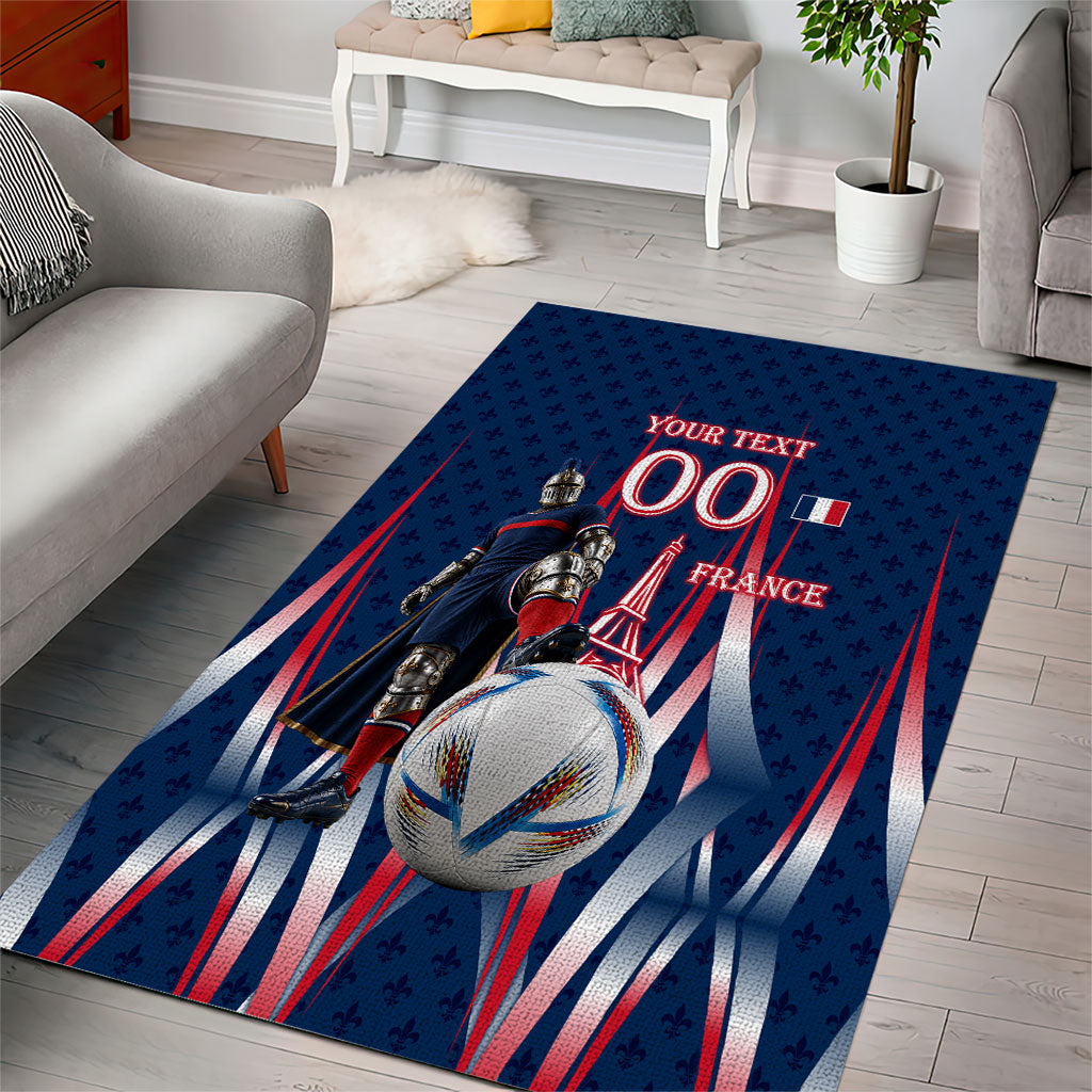 Personalized France Football Knight Area Rug Medieval Knight Soccer Concept With Eiffel Tower