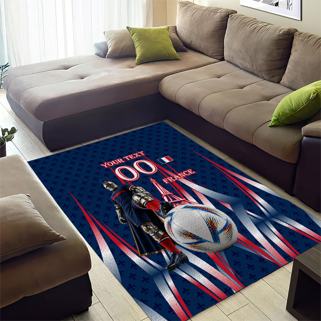 Personalized France Football Knight Area Rug Medieval Knight Soccer Concept With Eiffel Tower