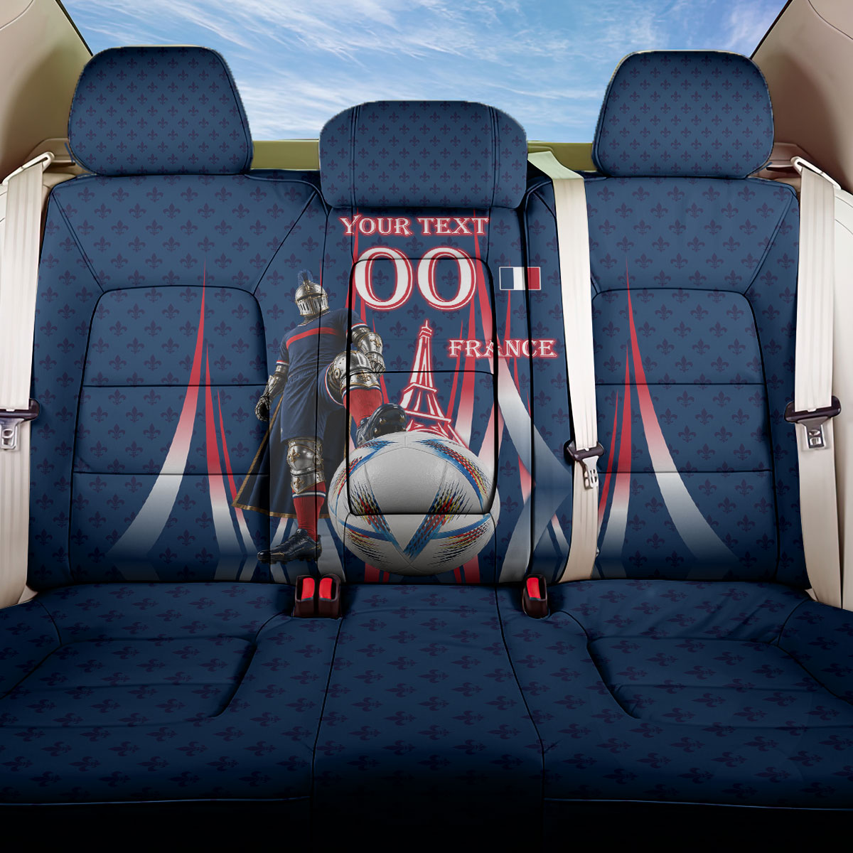 Personalized France Football Knight Back Car Seat Cover Medieval Knight Soccer Concept With Eiffel Tower