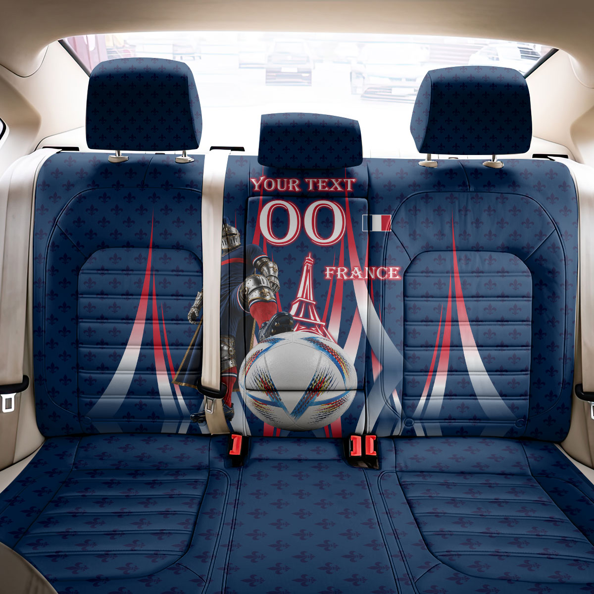 Personalized France Football Knight Back Car Seat Cover Medieval Knight Soccer Concept With Eiffel Tower
