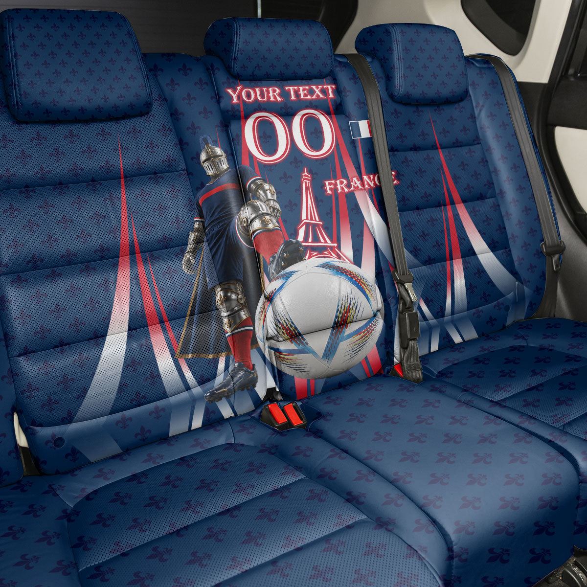 Personalized France Football Knight Back Car Seat Cover Medieval Knight Soccer Concept With Eiffel Tower
