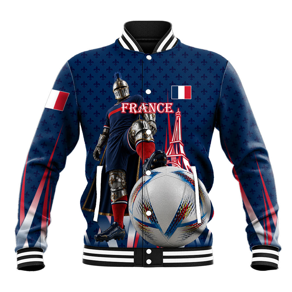Personalized France Football Knight Baseball Jacket Medieval Knight Soccer Concept With Eiffel Tower