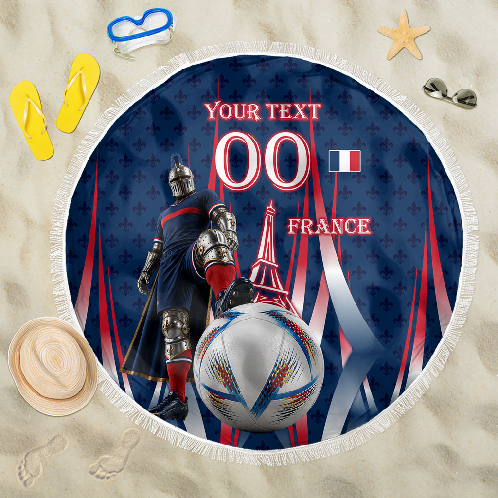 Personalized France Football Knight Beach Blanket Medieval Knight Soccer Concept With Eiffel Tower
