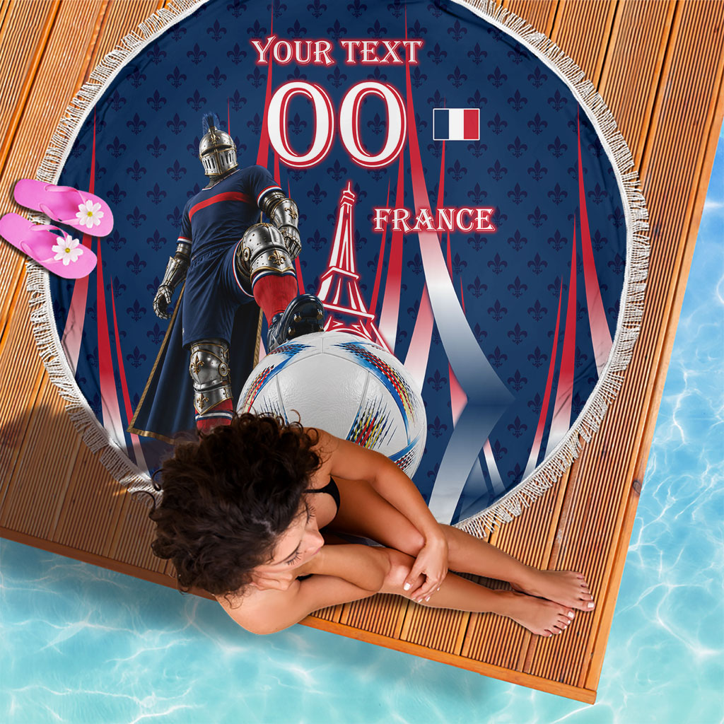 Personalized France Football Knight Beach Blanket Medieval Knight Soccer Concept With Eiffel Tower