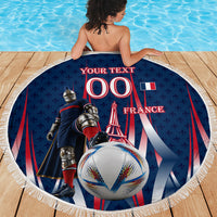 Personalized France Football Knight Beach Blanket Medieval Knight Soccer Concept With Eiffel Tower