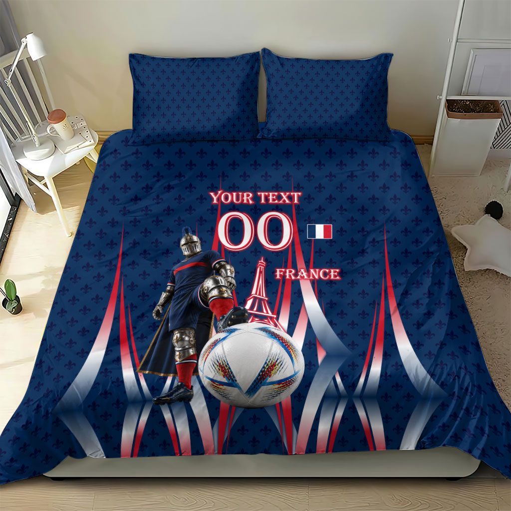 Personalized France Football Knight Bedding Set Medieval Knight Soccer Concept With Eiffel Tower