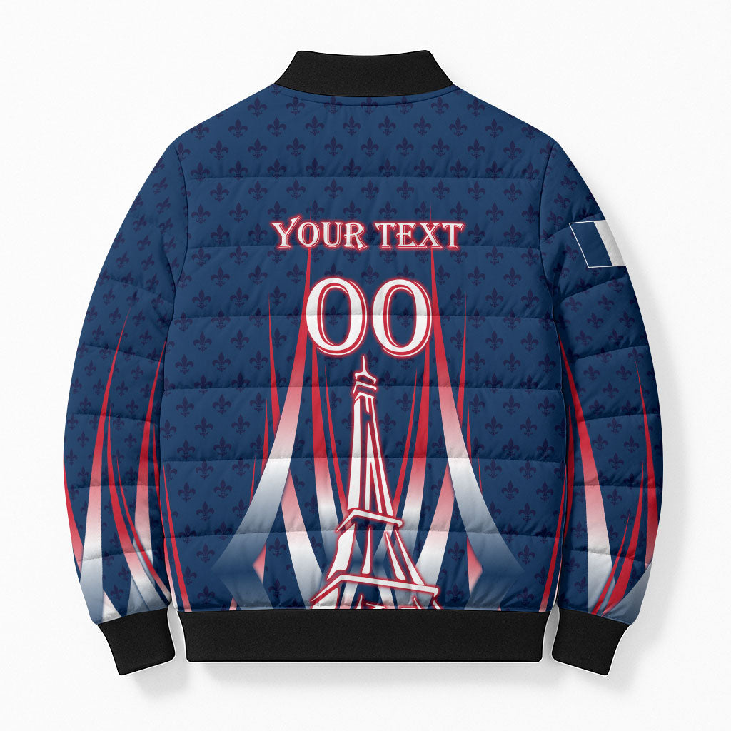Personalized France Football Knight Bomber Puffer Jacket Medieval Knight Soccer Concept With Eiffel Tower