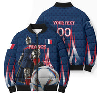 Personalized France Football Knight Bomber Puffer Jacket Medieval Knight Soccer Concept With Eiffel Tower