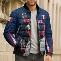 Personalized France Football Knight Bomber Puffer Jacket Medieval Knight Soccer Concept With Eiffel Tower