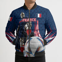 Personalized France Football Knight Bomber Puffer Jacket Medieval Knight Soccer Concept With Eiffel Tower