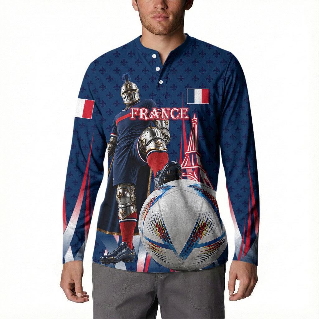 Personalized France Football Knight Button Sweatshirt Medieval Knight Soccer Concept With Eiffel Tower