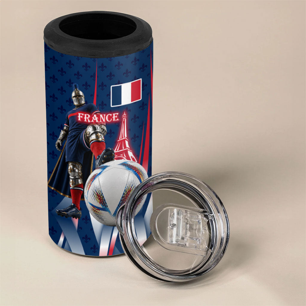 Personalized France Football Knight 4 in 1 Can Cooler Tumbler Medieval Knight Soccer Concept With Eiffel Tower